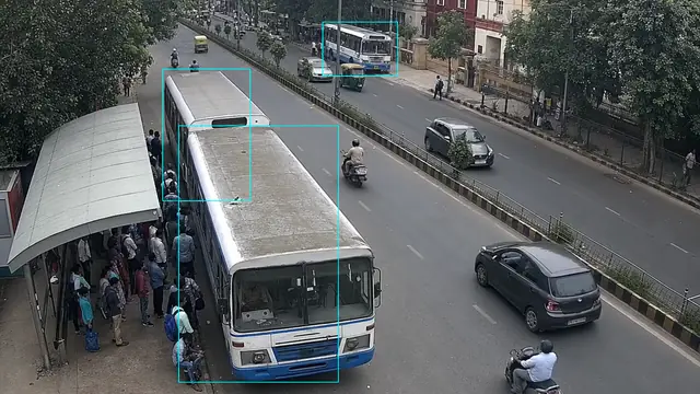 Bus arrivals and bunching on a CCTV camera