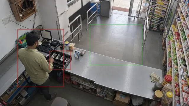 Cash drawer opened with no customer on a CCTV camera