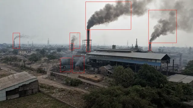 Industrial smoke and emissions on a CCTV camera