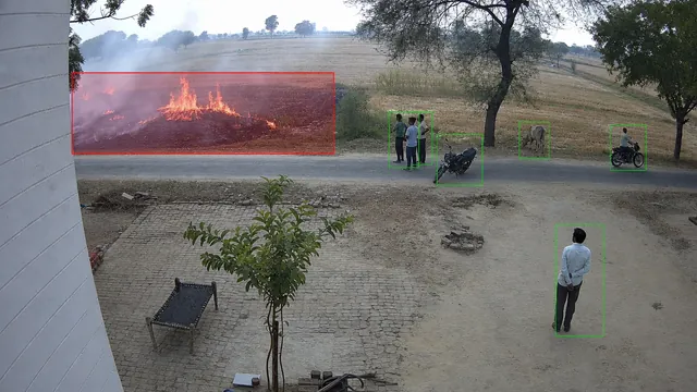Fire and stubble burning on a CCTV camera