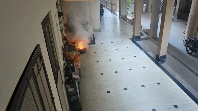 Smoke and fire on a CCTV camera