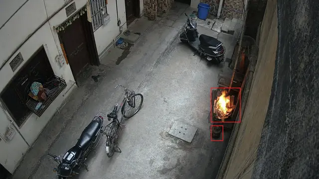 Flames on a CCTV camera