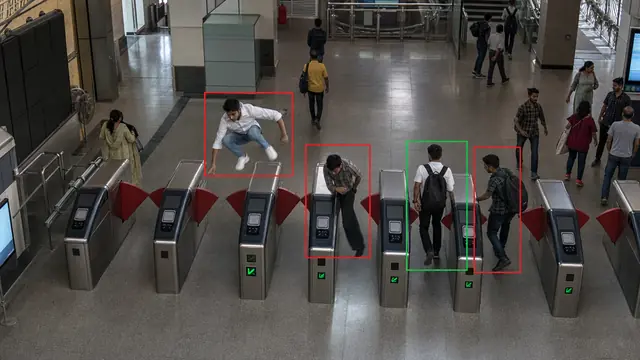 Gate jumping and tailgating at fare gates on a CCTV camera