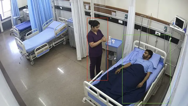 Hand hygiene at bedsides on a CCTV camera