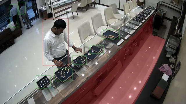 Customer alone with trays out on a CCTV camera