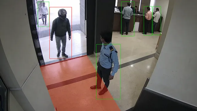 Helmet, mask or covered face at the door on a CCTV camera