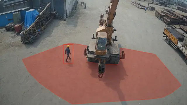 People near moving machinery on a CCTV camera