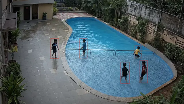 Children near the pool without an adult on a CCTV camera