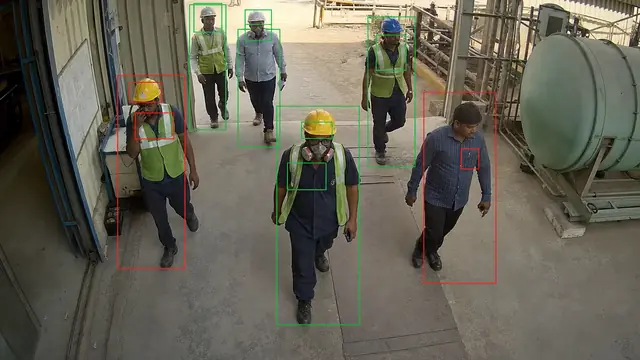 PPE: helmets, glasses, shoes, respirators on a CCTV camera