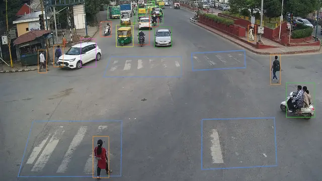 Faded road markings on a CCTV camera