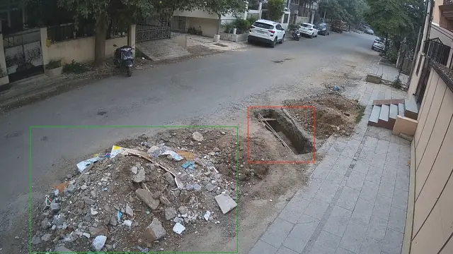 Debris and digging on public roads on a CCTV camera
