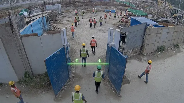 Workers on site, headcount on a CCTV camera