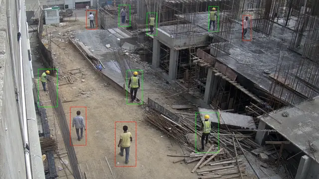 Helmets and vests on site on a CCTV camera