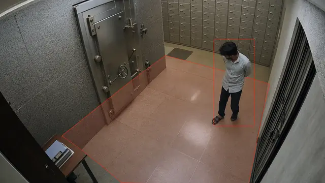 Vault and strong room after hours on a CCTV camera