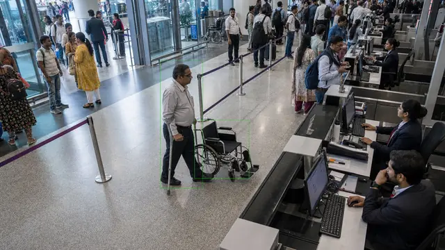 Wheelchair needed at check-in on a CCTV camera